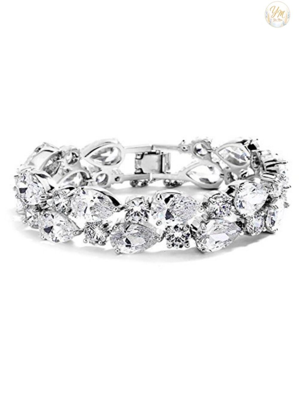 CZ Mosaic Wedding Bracelet 6.5" Rhodium Plated Bridal